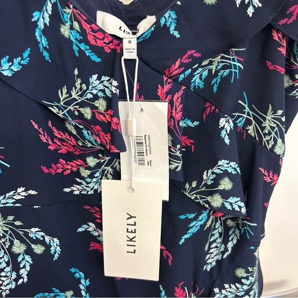 NWT Likely Ophelia Zoe Floral Ruffled Dress Navy Size 8 Wedding Guest Summer - Picture 7 of 12